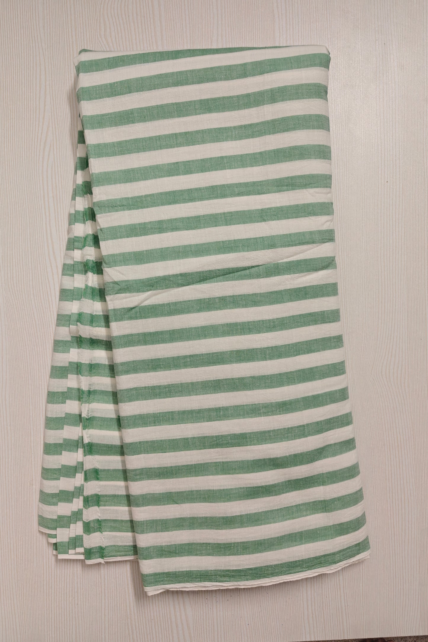 Green Striped Cotton Fabric – Handspun Yarn Dyed Sustainable Textile