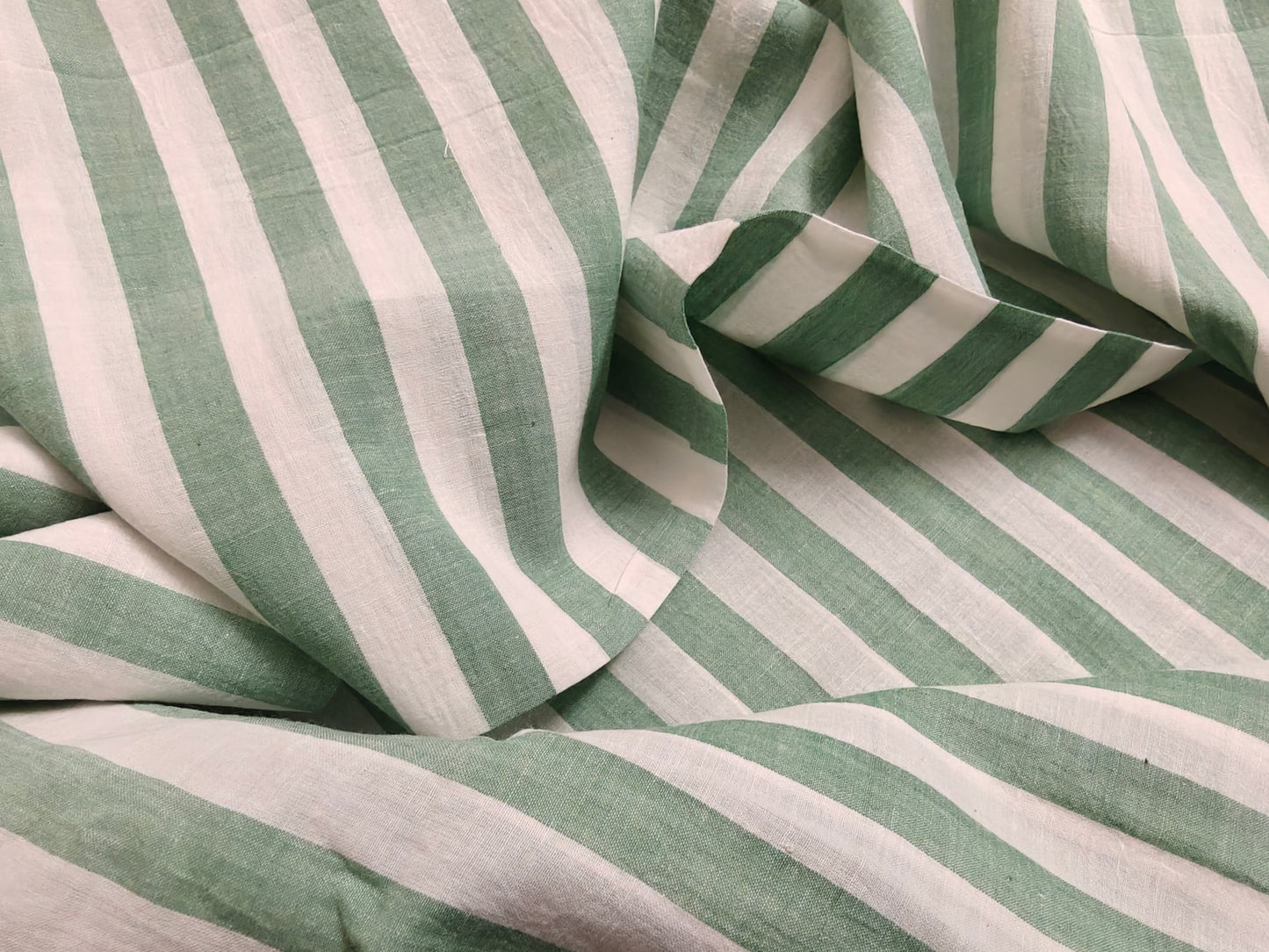Green Striped Cotton Fabric – Handspun Yarn Dyed Sustainable Textile