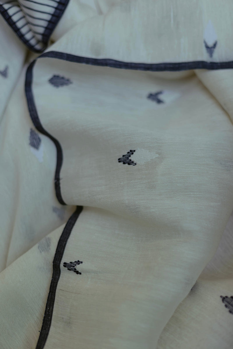 White & Indigo - Handloom Linen Jamdani Saree
