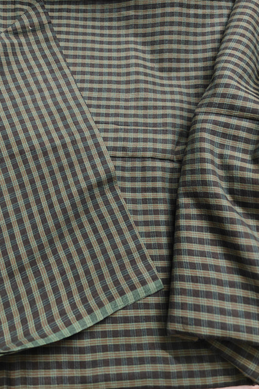 Dark Green Checks | Yard Dyed | Handwoven Cotton Fabric