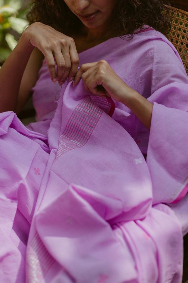 Elegant purple Jamdani saree in handloom cotton for festive and everyday wear
