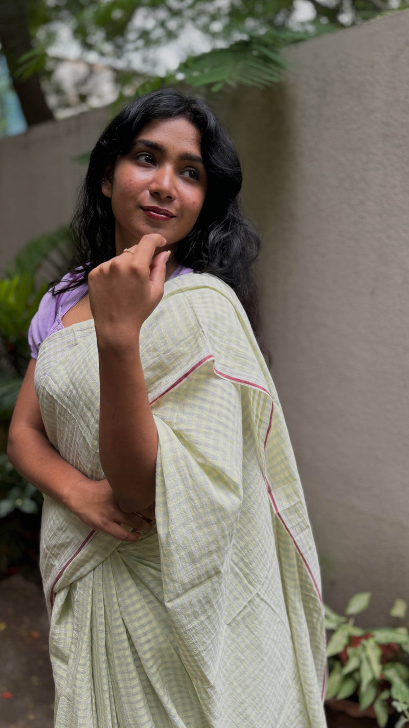 Minimalist checked cotton saree for daily or summer wear