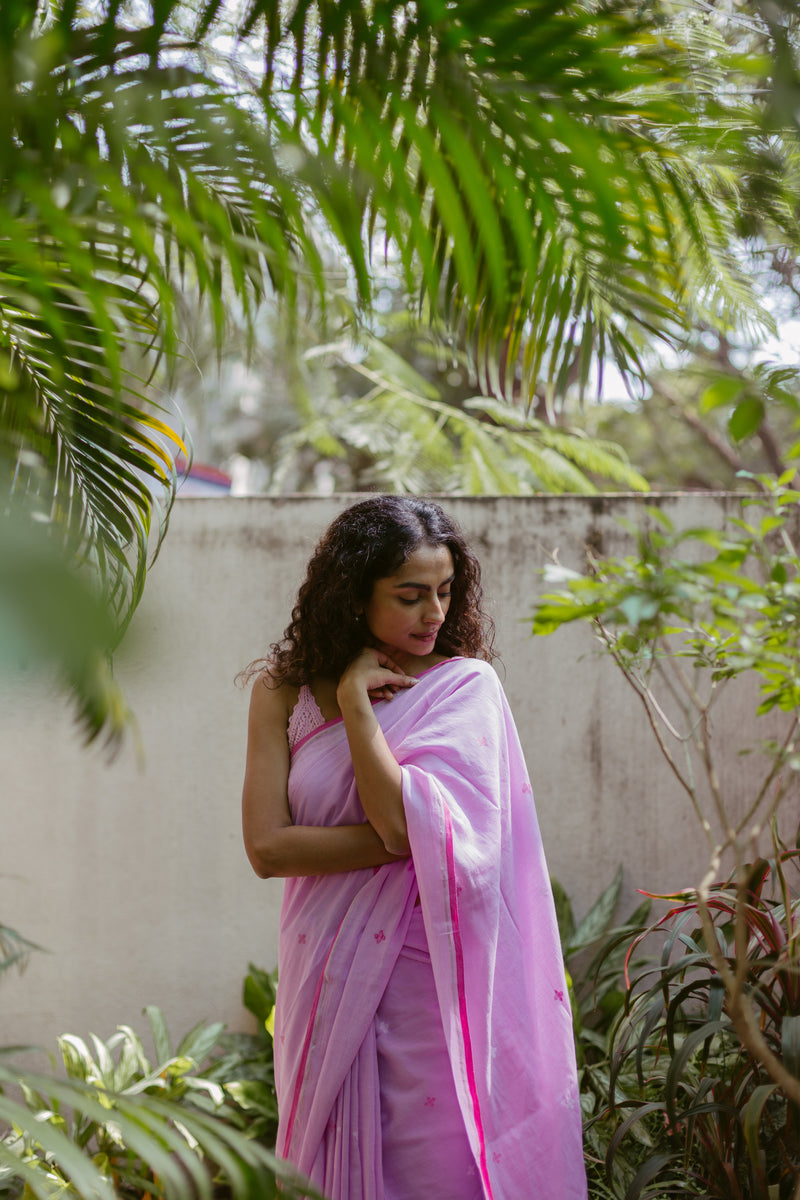 pink khadi cotton saree