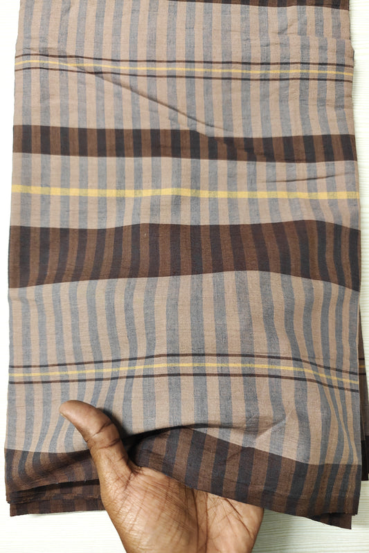 Sustainable handloom plaid cotton in chocolate tones – ideal for shirts, dresses, and tunics.