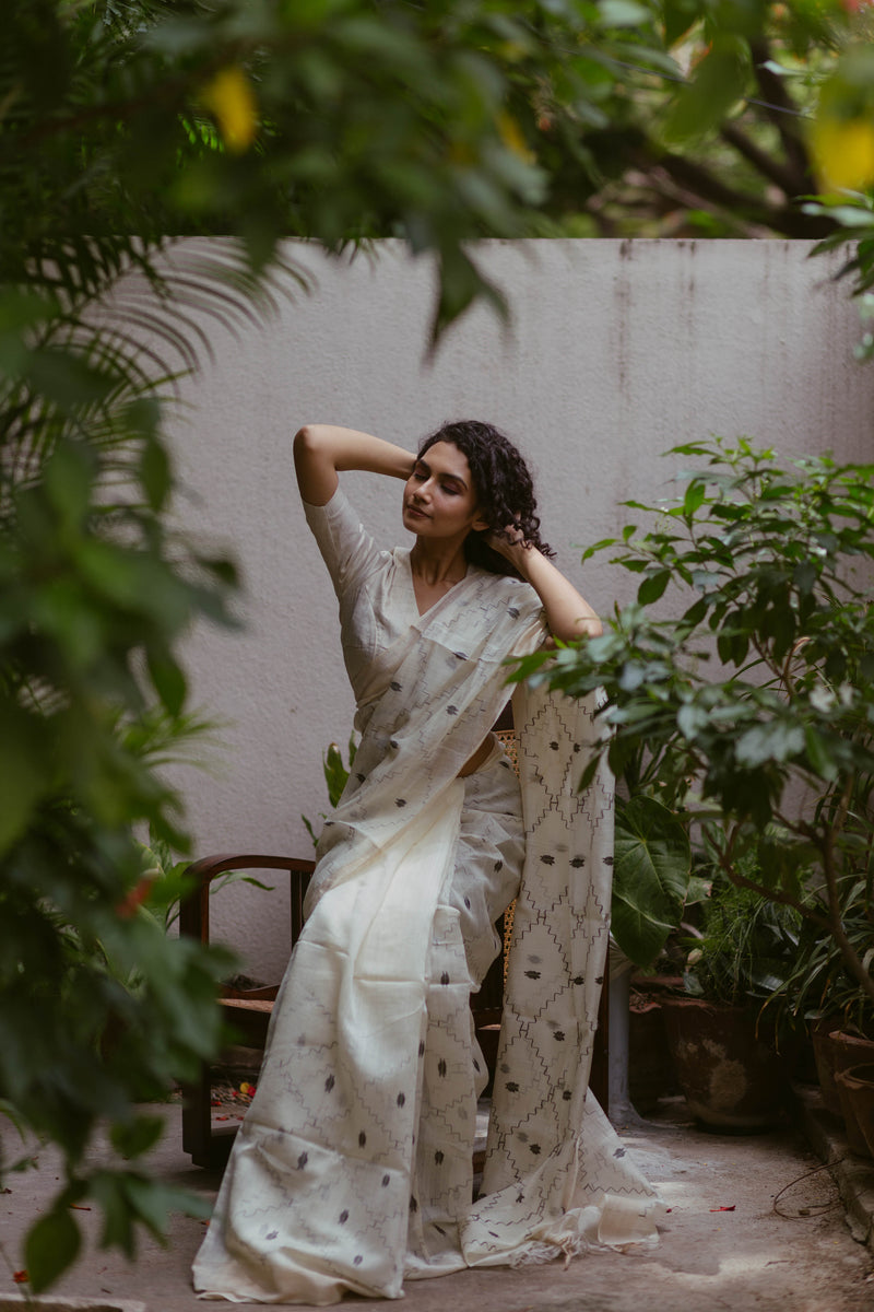 off white jamdani silk fabric