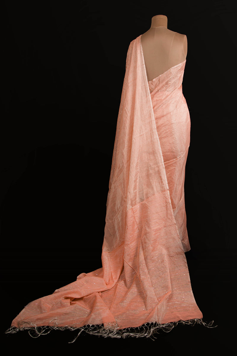 Peach Tissue Linen Saree